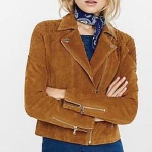 Express Genuine Suede Brown Quilted Moto Jacket